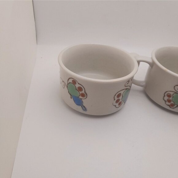 Vintage Butterfly Soup Bowls Cocoa Mugs Large Stoneware 16 oz MCM Boho - Picture 5 of 9